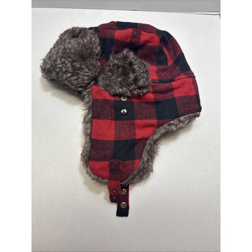 SWISS TECH Baltic Trapper Hat Winter Cap Red Buffalo Plaid Faux Sherpa Lined OS